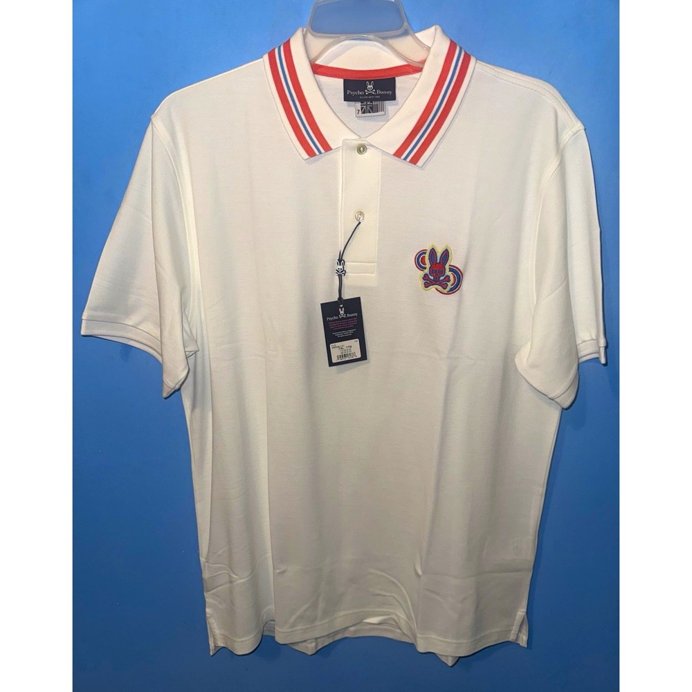 Psycho Bunny Mens 7XL Big & Tall White Pima Cotton Regular Polo B6K008U1PC